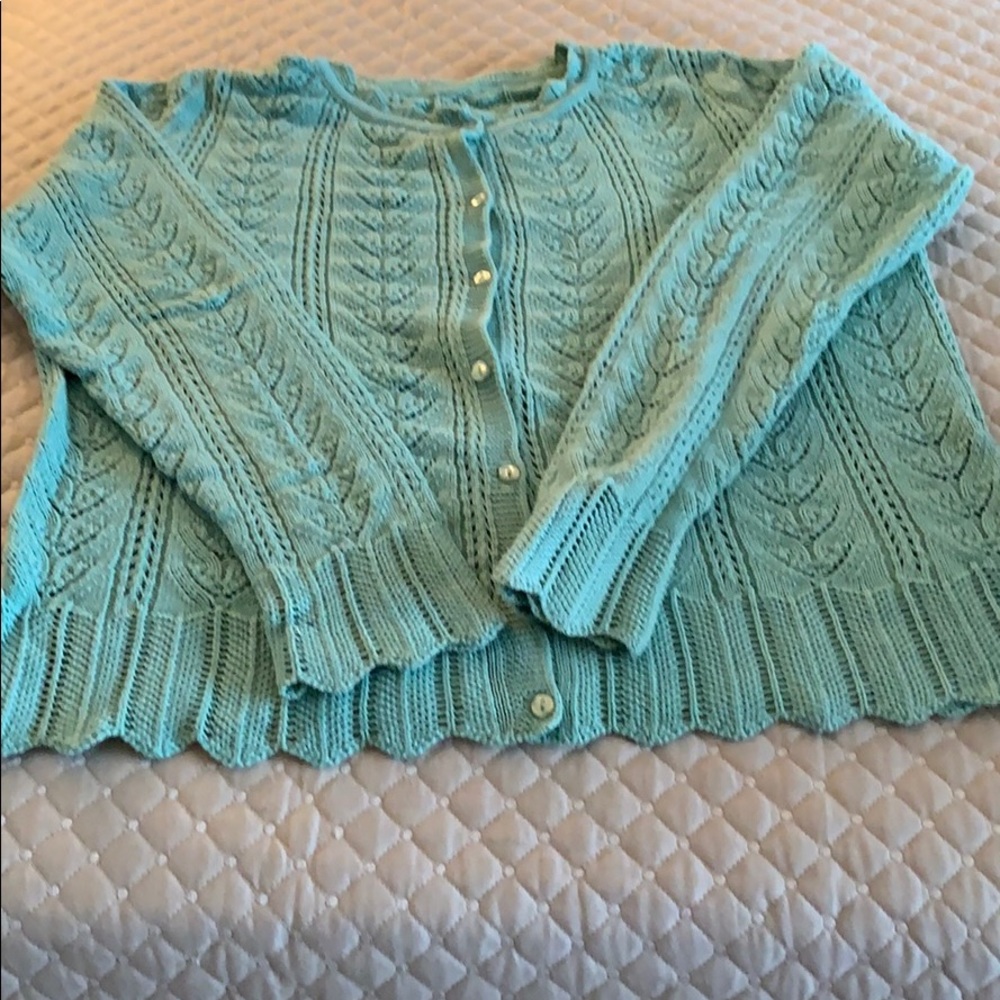 Green knit cardigan sweater